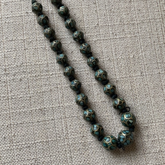 RARE Tibetan Ethnic Necklace, Turquoise Inlaid, Graduated Beads, Vintage - Picture 5 of 7